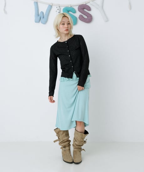 Lace trim midi skirt(mint)
