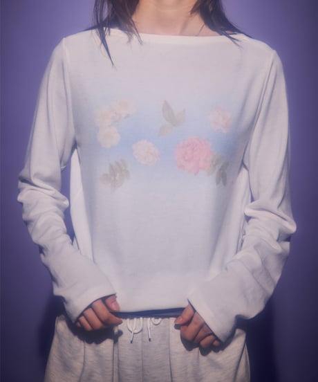 Dreamy watercolor flower knit top（White）
