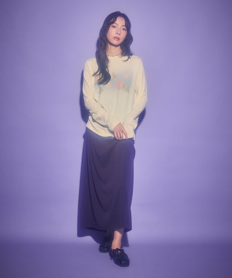 Dreamy watercolor flower knit top（Yellow）