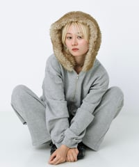 Fur hood double zip hoodie (Gray)