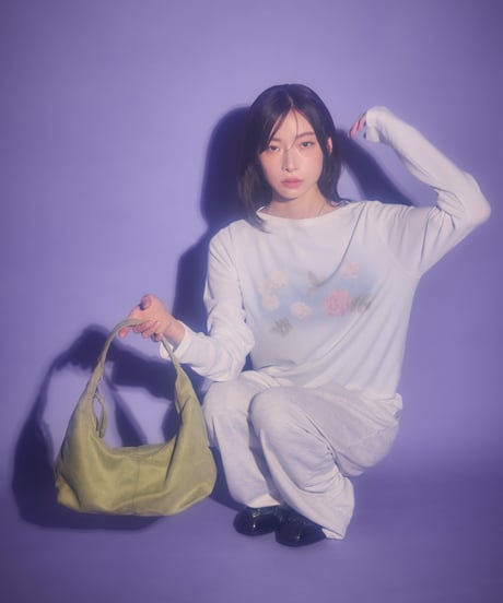 Dreamy watercolor flower knit top（White）