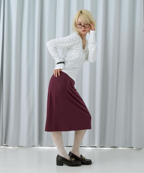Lace trim midi skirt(Burgundy)