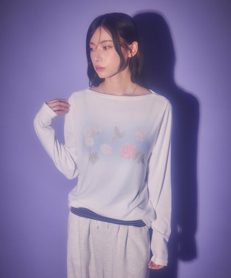 Dreamy watercolor flower knit top（White）