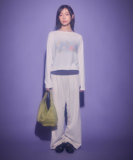 Border foldover wide sweat pants