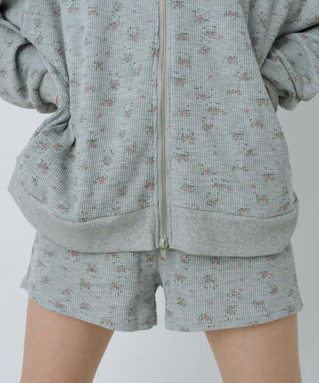 Floral print waffle shorts (Gray)