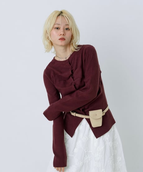 Front gather button cardigan (Burgundy)