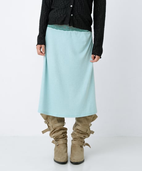 Lace trim midi skirt(mint)