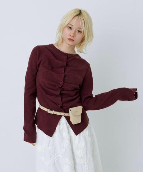Front gather button cardigan (Burgundy)