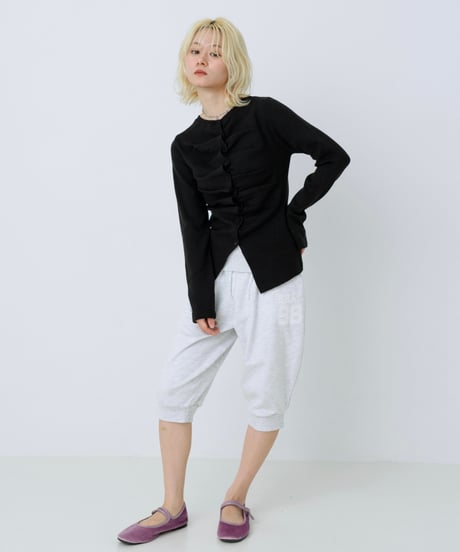 Front gather button cardigan (Black)