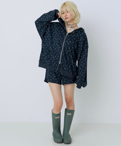 Floral print waffle shorts (Navy)