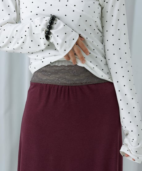 Lace trim midi skirt(Burgundy)