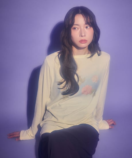 Dreamy watercolor flower knit top（Yellow）