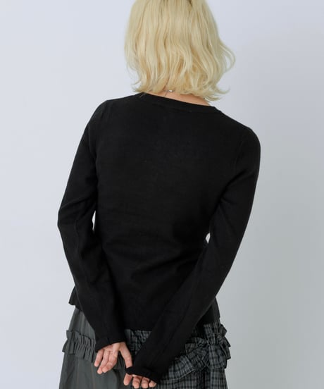 Front gather button cardigan (Black)
