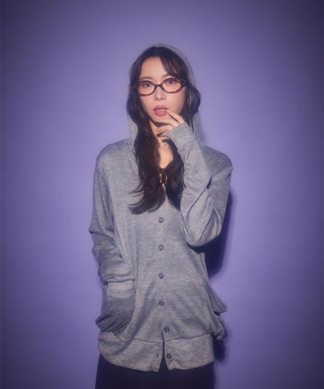 Loose fit hooded cardigan (Gray)
