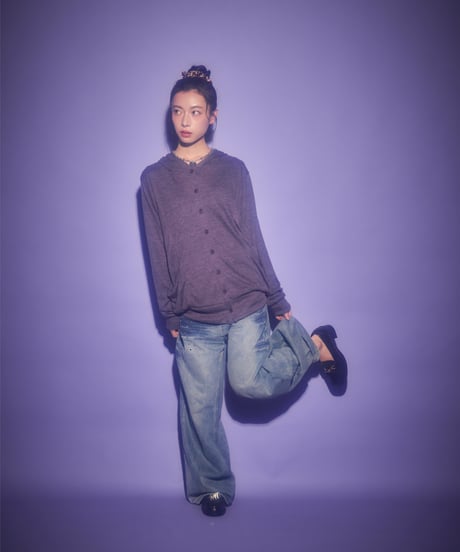 Loose fit button cardigan (Purple)