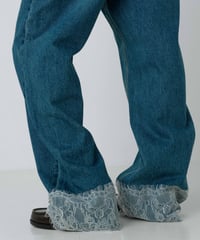 Lace trim wide leg jeans