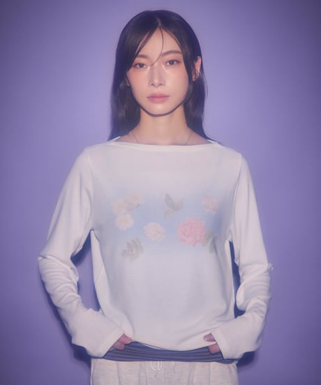 Dreamy watercolor flower knit top（White）