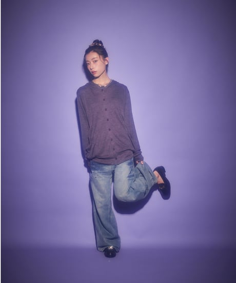 Loose fit button cardigan (Purple)