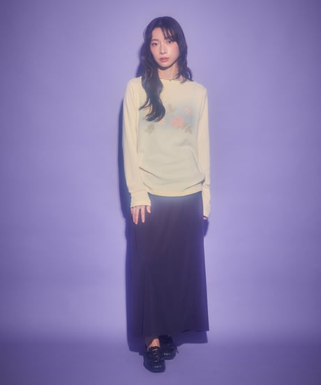 Dreamy watercolor flower knit top（Yellow）
