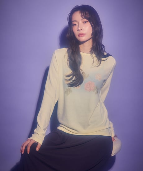 Dreamy watercolor flower knit top（Yellow）