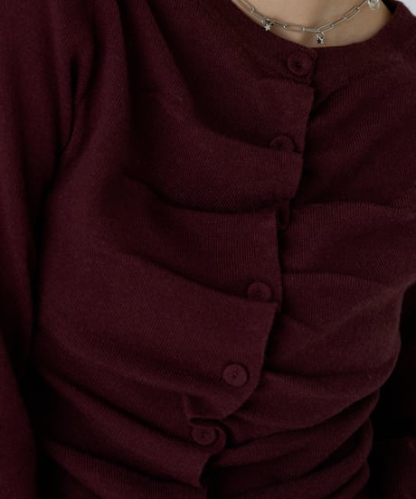 Front gather button cardigan (Burgundy)