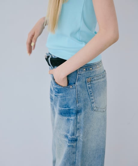 Stud Cow Leather Belt（Black）