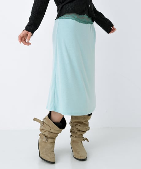Lace trim midi skirt(mint)