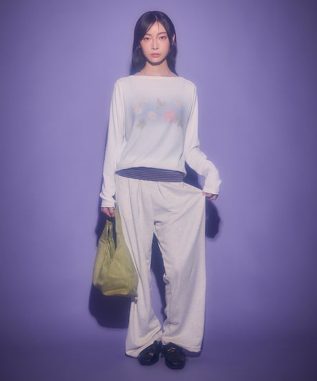Dreamy watercolor flower knit top（White）