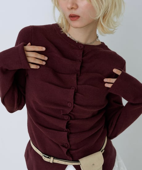 Front gather button cardigan (Burgundy)