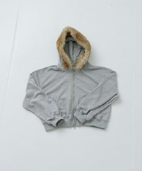 Fur hood double zip hoodie (Gray)