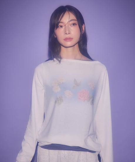 Dreamy watercolor flower knit top（White）