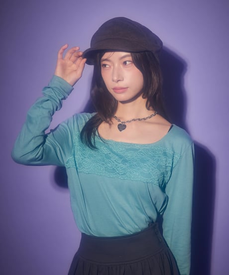 Lace panel square neck top (Mint)