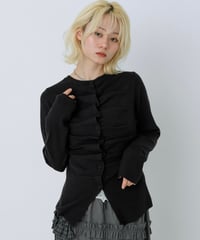 Front gather button cardigan (Black)