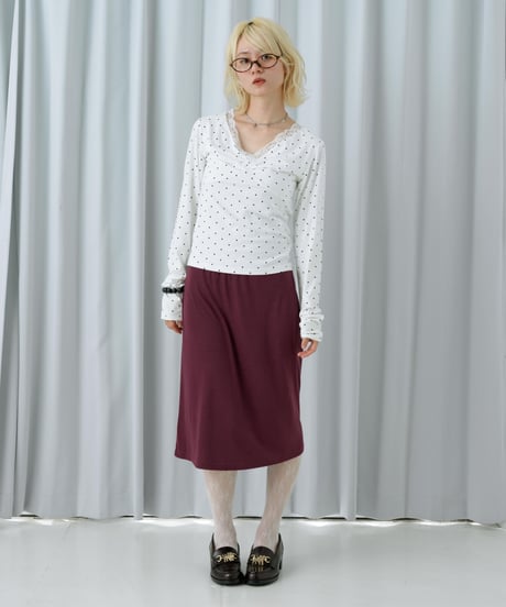 Lace trim midi skirt(Burgundy)
