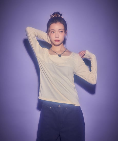 Lace panel square neck top (Ivory)