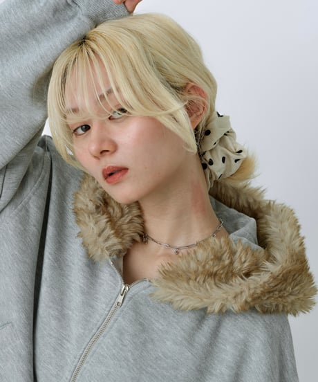 Fur hood double zip hoodie (Gray)