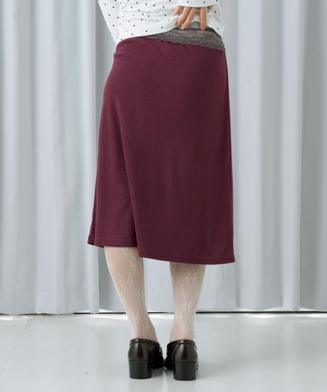 Lace trim midi skirt(Burgundy)