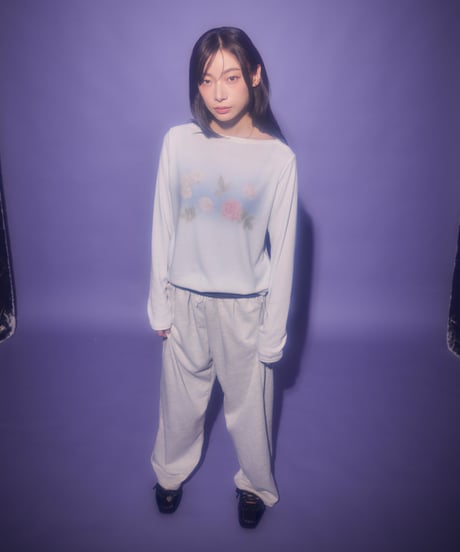 Dreamy watercolor flower knit top（White）