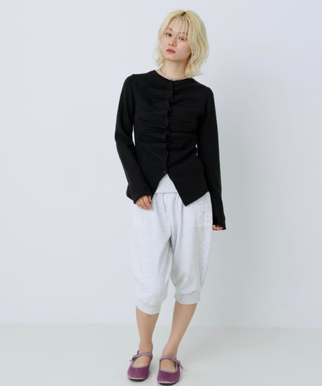 Front gather button cardigan (Black)