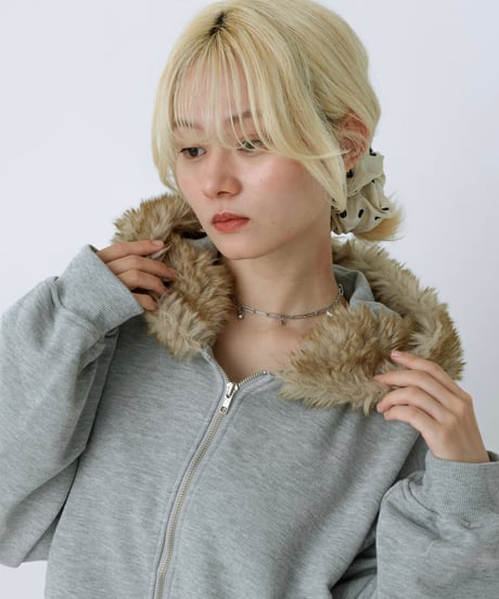 Fur hood double zip hoodie (Gray)