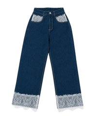 Lace trim wide leg jeans
