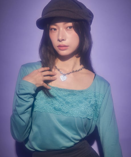 Lace panel square neck top (Mint)