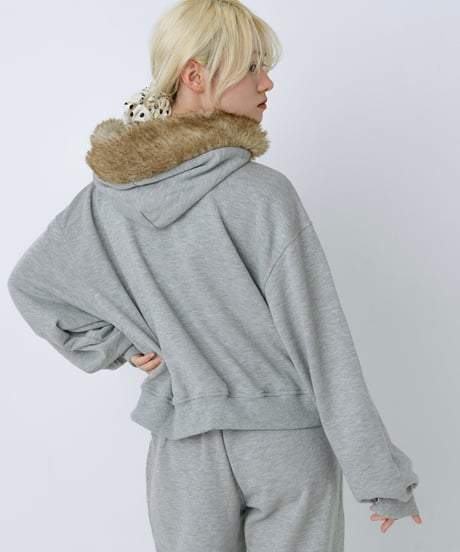 Fur hood double zip hoodie (Gray)