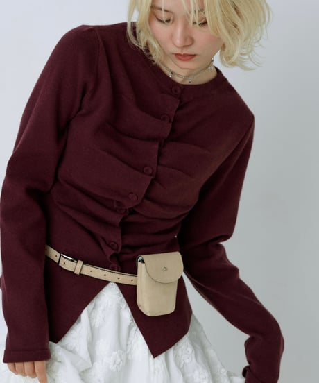 Front gather button cardigan (Burgundy)