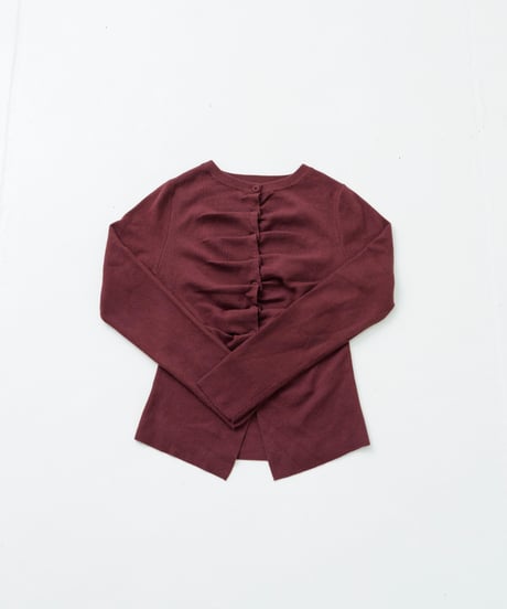 Front gather button cardigan (Burgundy)