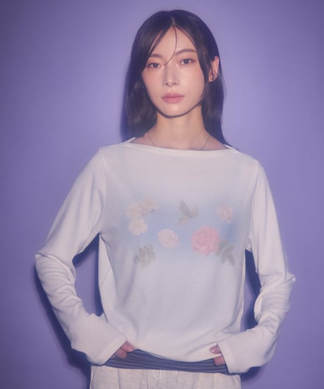 Dreamy watercolor flower knit top（White）