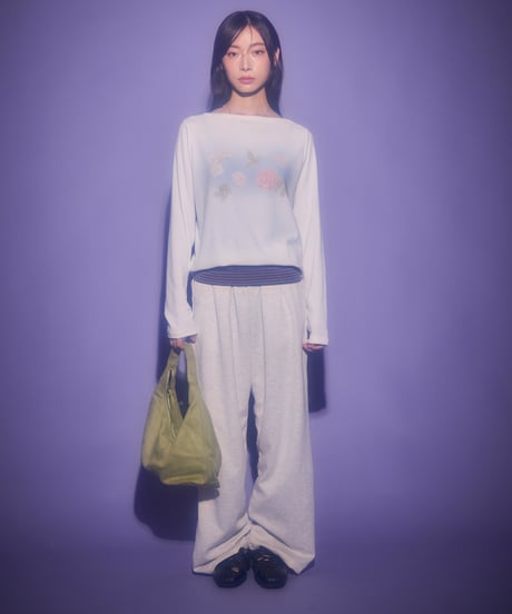 Border foldover wide sweat pants