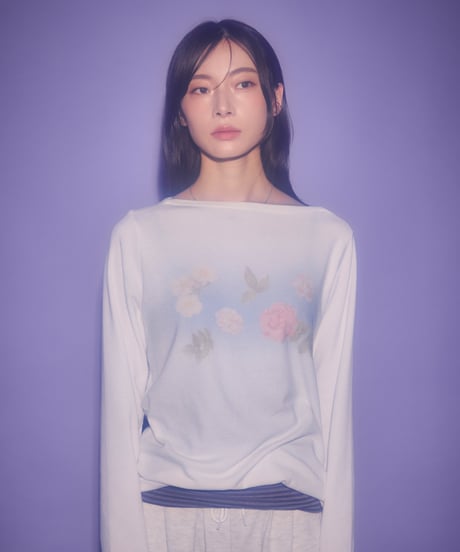 Dreamy watercolor flower knit top（White）