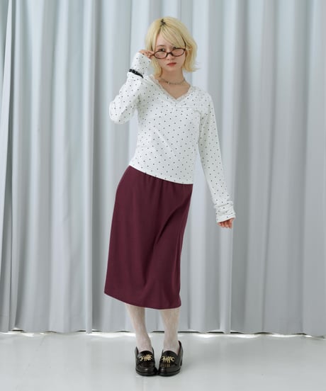 Lace trim midi skirt(Burgundy)