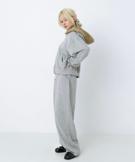 Fur hood double zip hoodie (Gray)